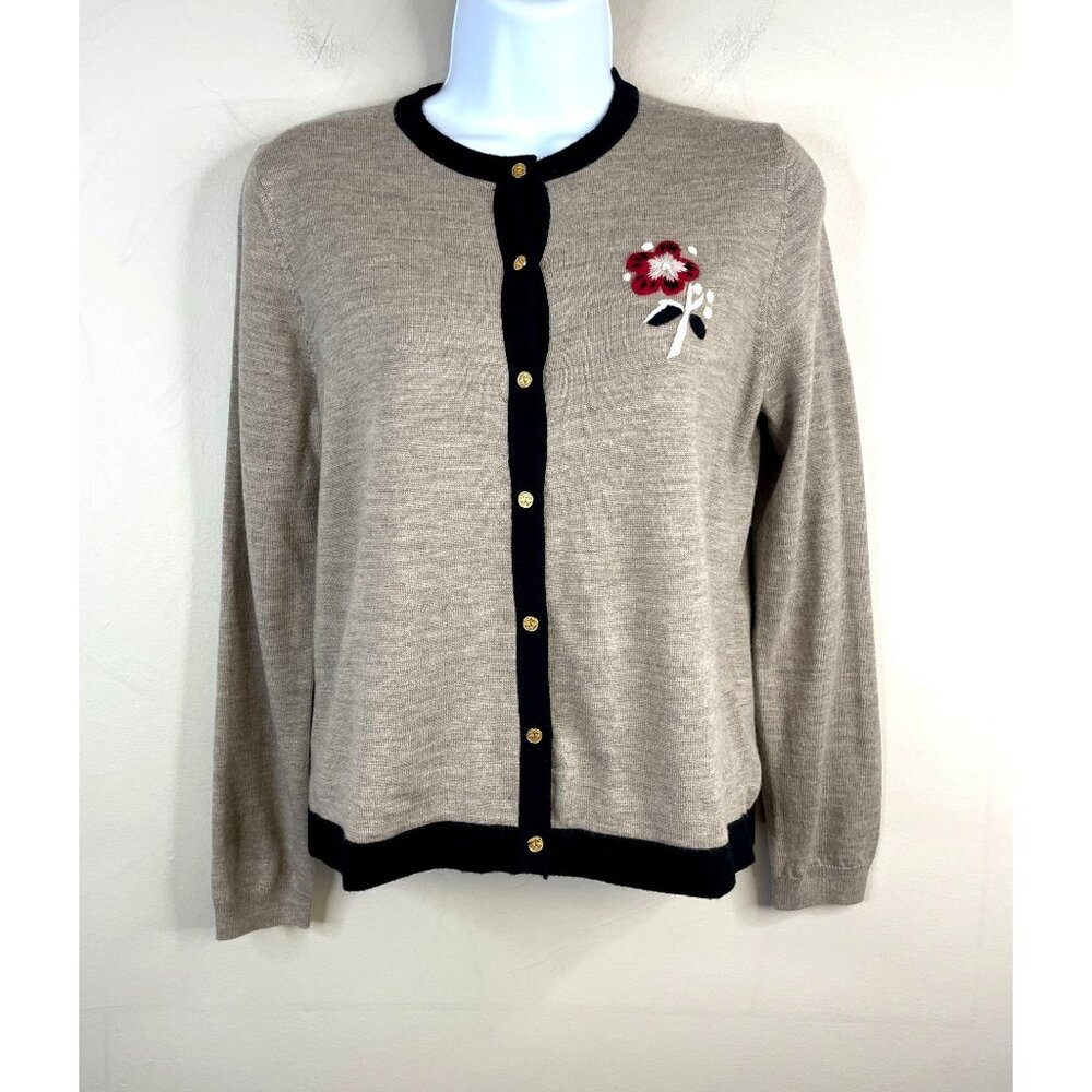 Brooks Brothers Cottage Twee Sweater Medium Old Money Neutral Embroidered Merino